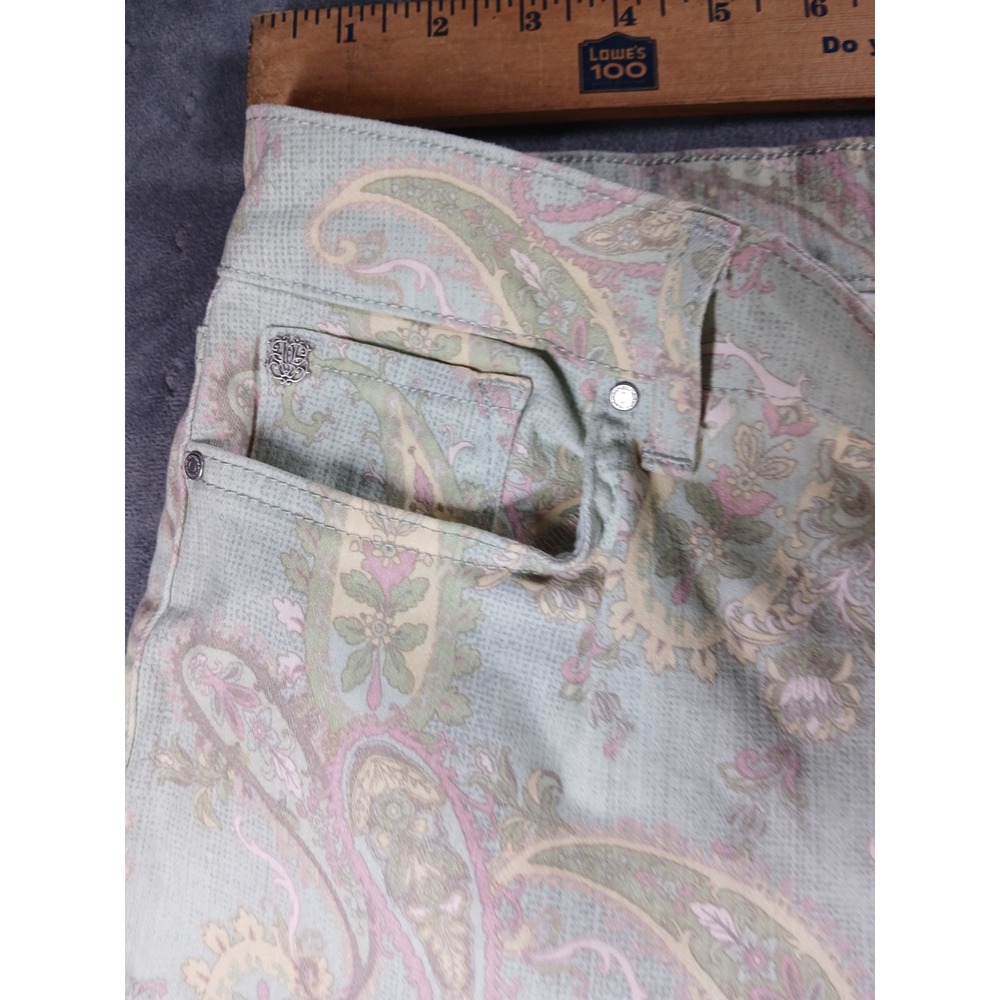 Bandolino Mandie Capri Pants Womens 10 Sage Green Paisley Lace Up Cuff Cropped - Picture 6 of 8